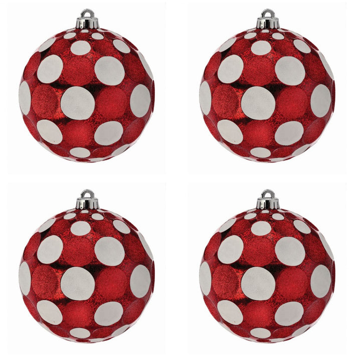 Red &amp; White Glitter Dot Bauble - Set of 4