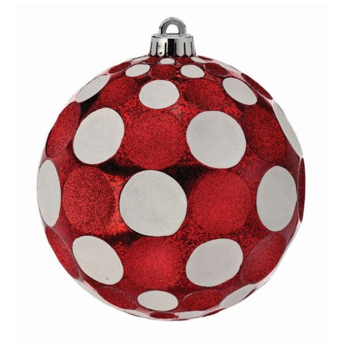 Red &amp; White Glitter Dot Bauble - Set of 4
