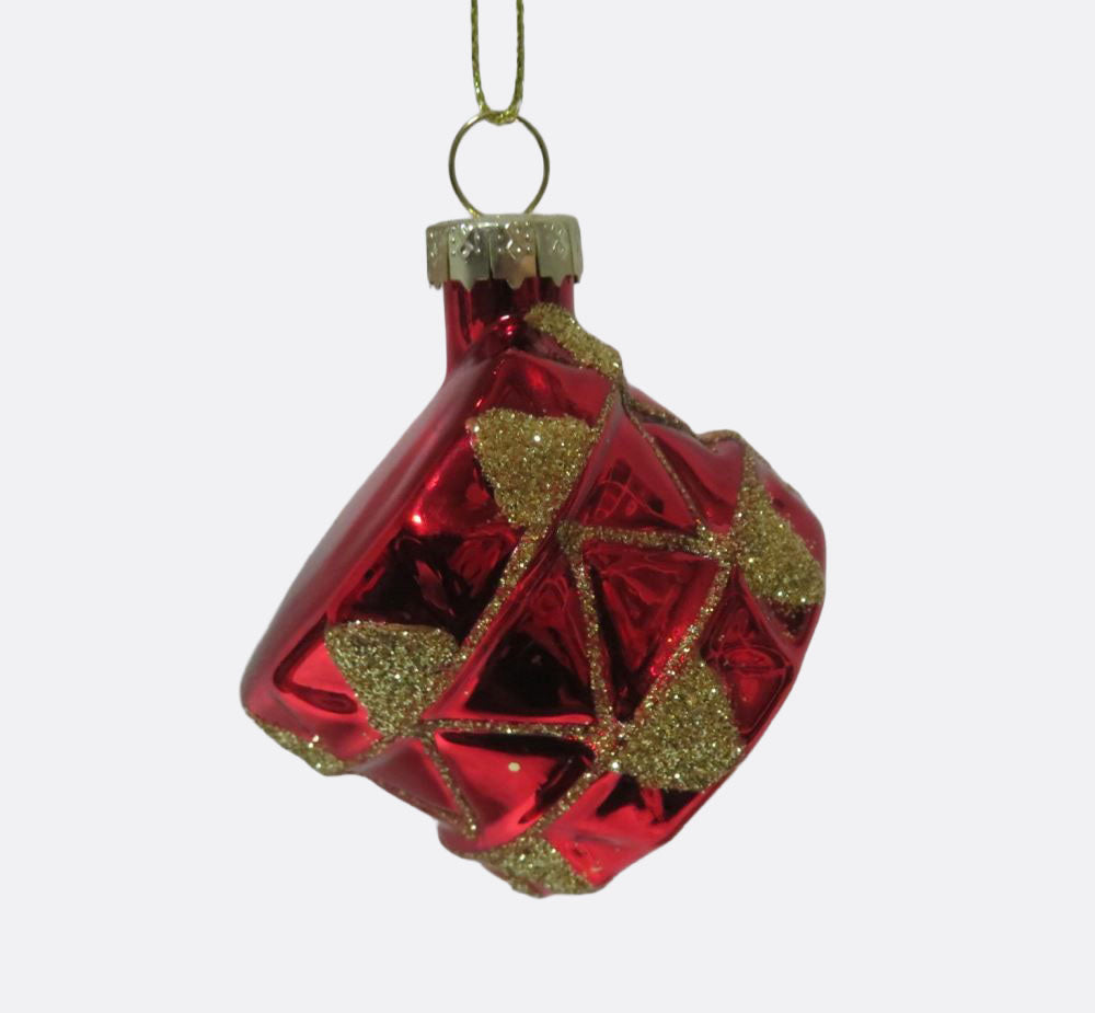 Red and Gold Christmas Drum - Glass Hanging Decoration