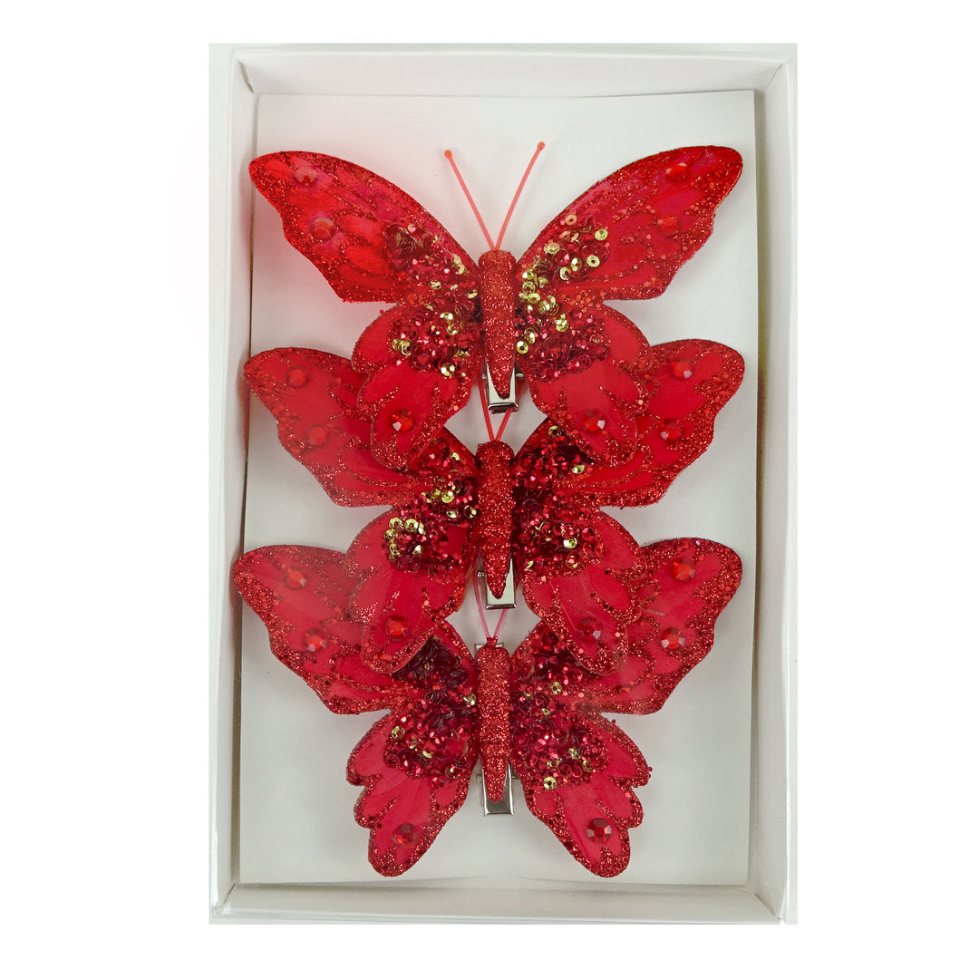Red Feather Butterfly Clips - Pack of 3