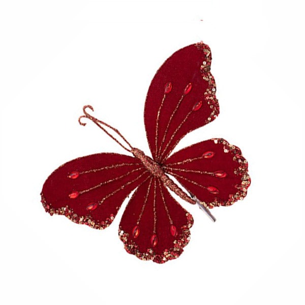 Red and Gold Glitter Fabric Butterfly Clip 21cm(D)