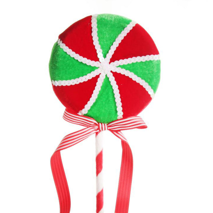 Red and Green Peppermint Candy Lollipop Pick