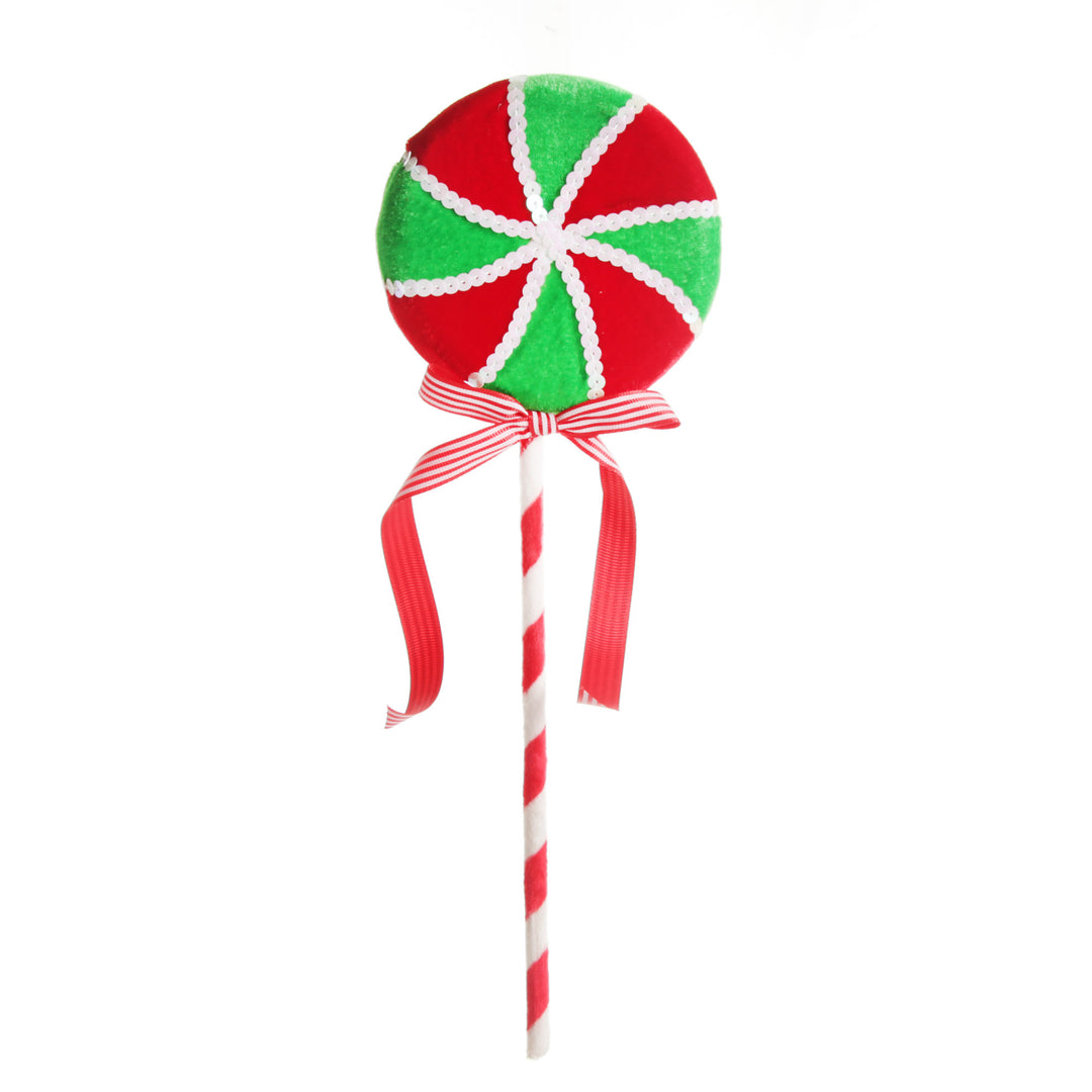 Red and Green Candy Swirl Lollipop Pick
