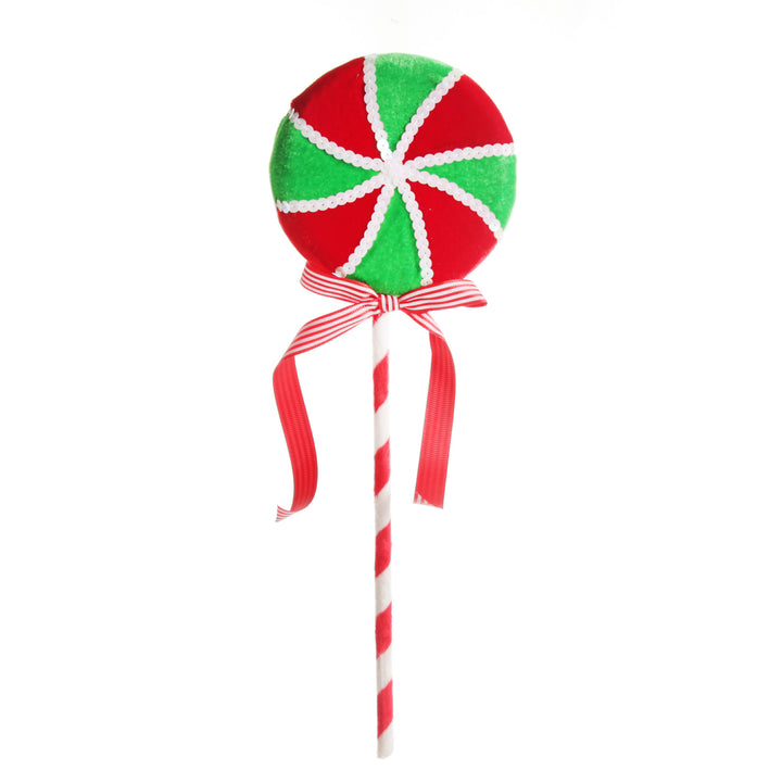 Red and Green Candy Swirl Lollipop Pick