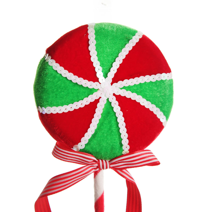 Red and Green Candy Swirl Lollipop Pick