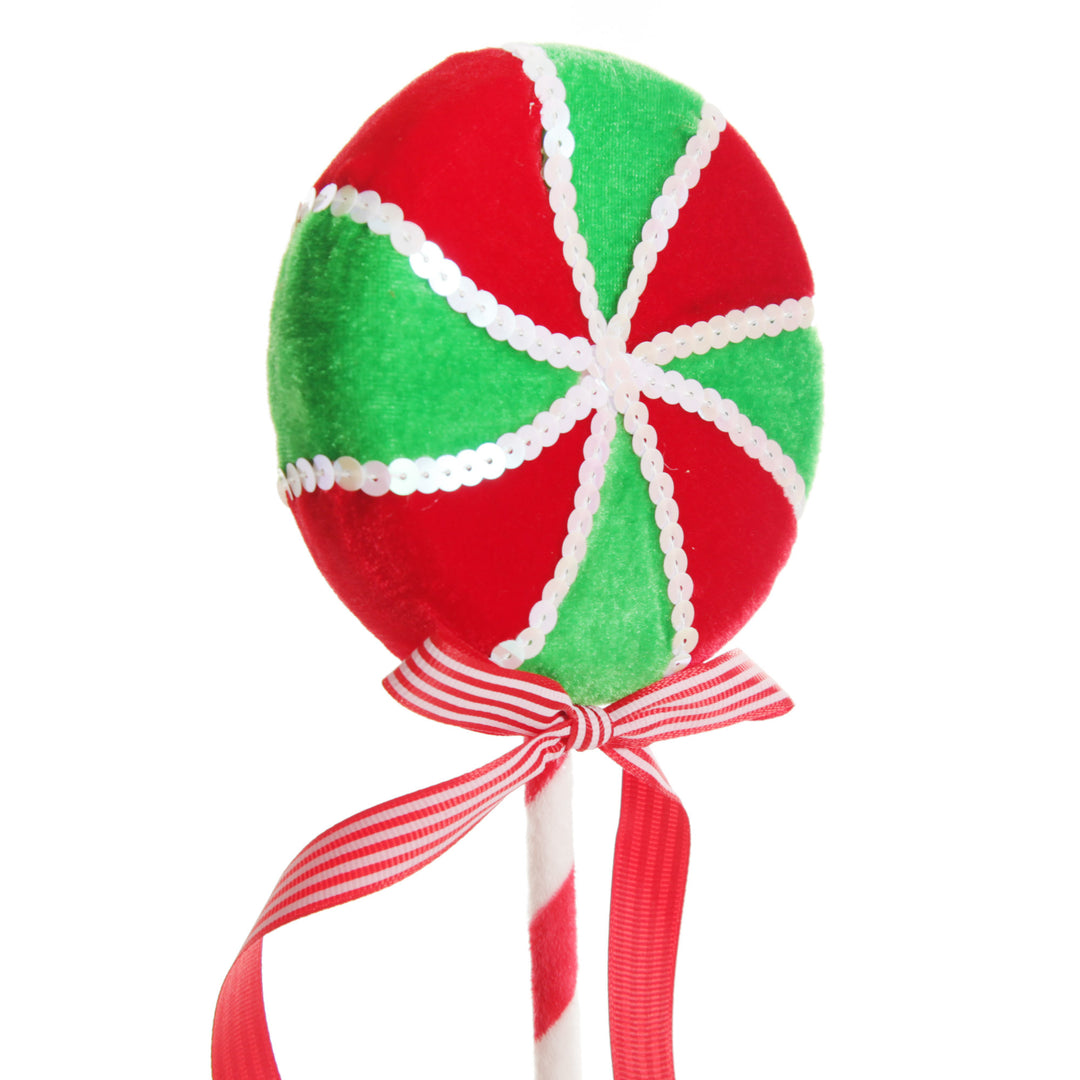 Red and Green Candy Swirl Lollipop Pick