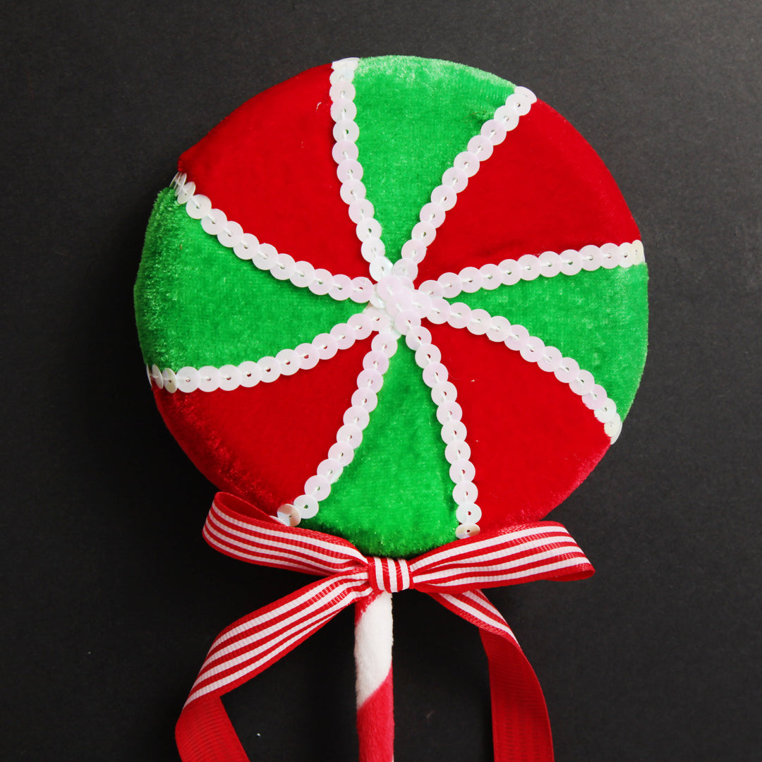 Red and Green Candy Swirl Lollipop Pick
