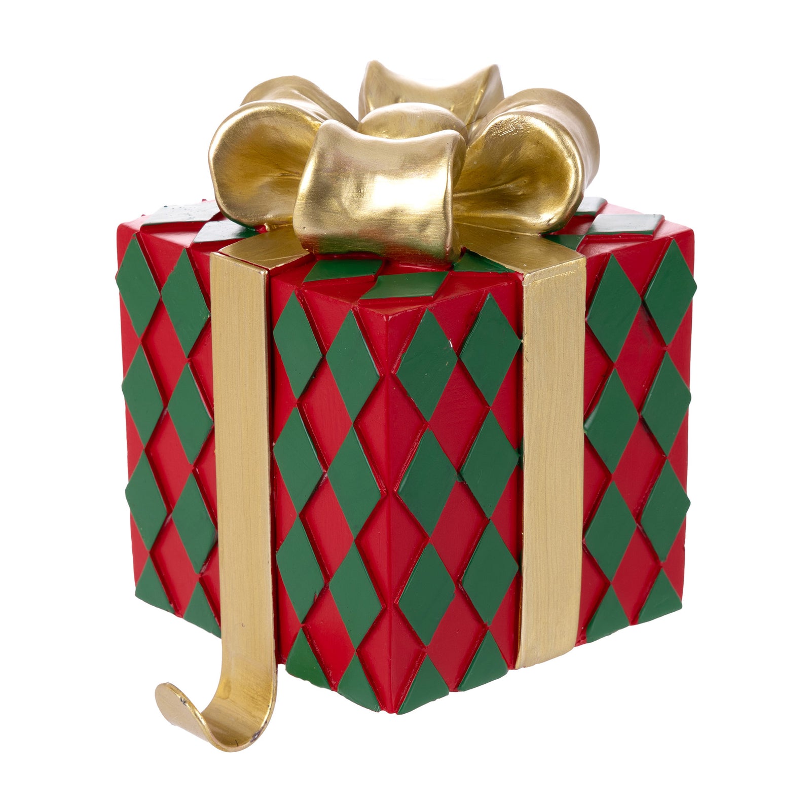 Red and Green Diamond Pattern Gift Box Christmas Stocking Hanger