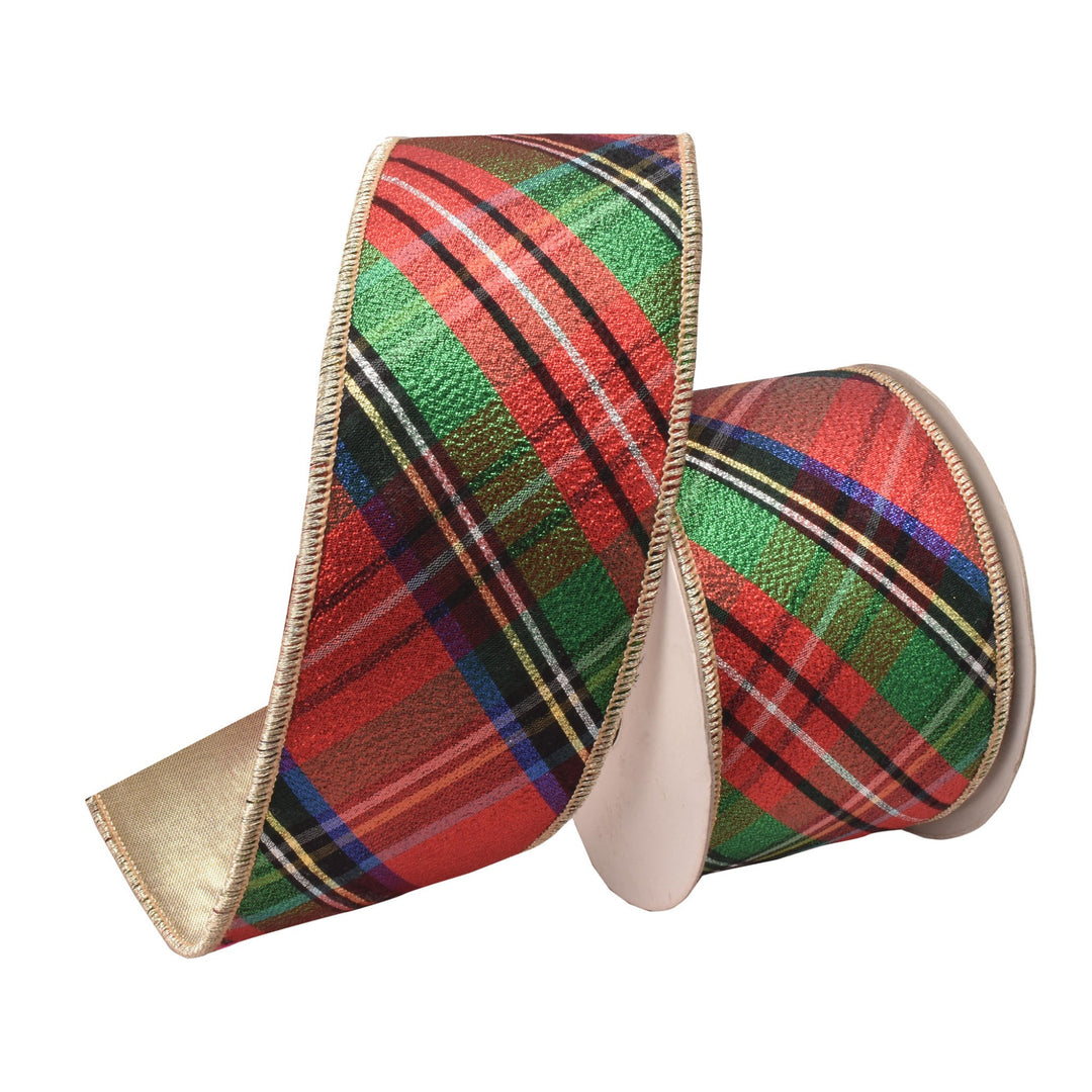 Red and Green Glitter Tartan Ribbon - 64mm