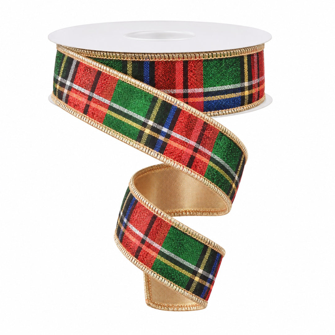 Red and Green Glitter Tartan Ribbon - 38mm