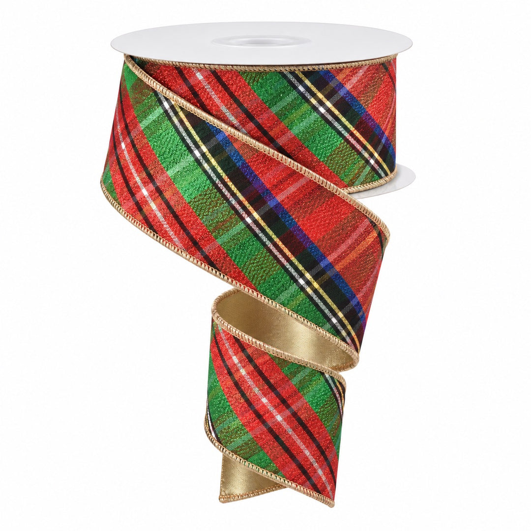 Red and Green Glitter Tartan Ribbon - 64mm