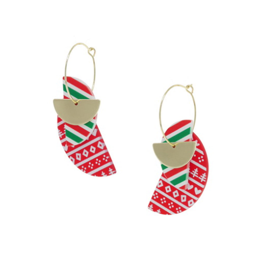 Red and Green Semi Circle Hoop Earrings
