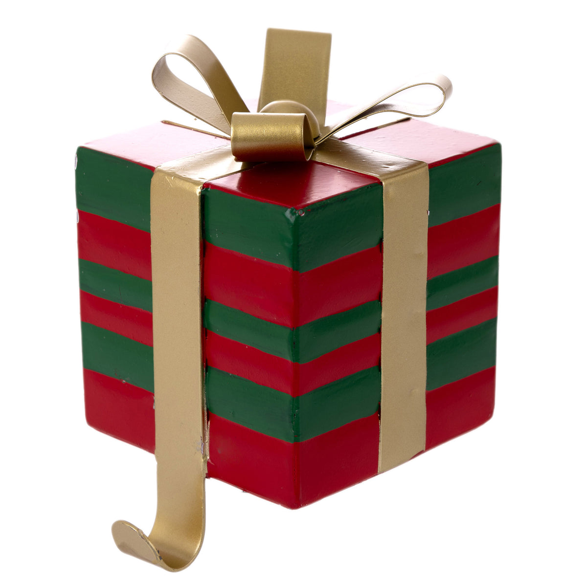 Red and Green Stripe Gift Box Christmas Stocking Hanger