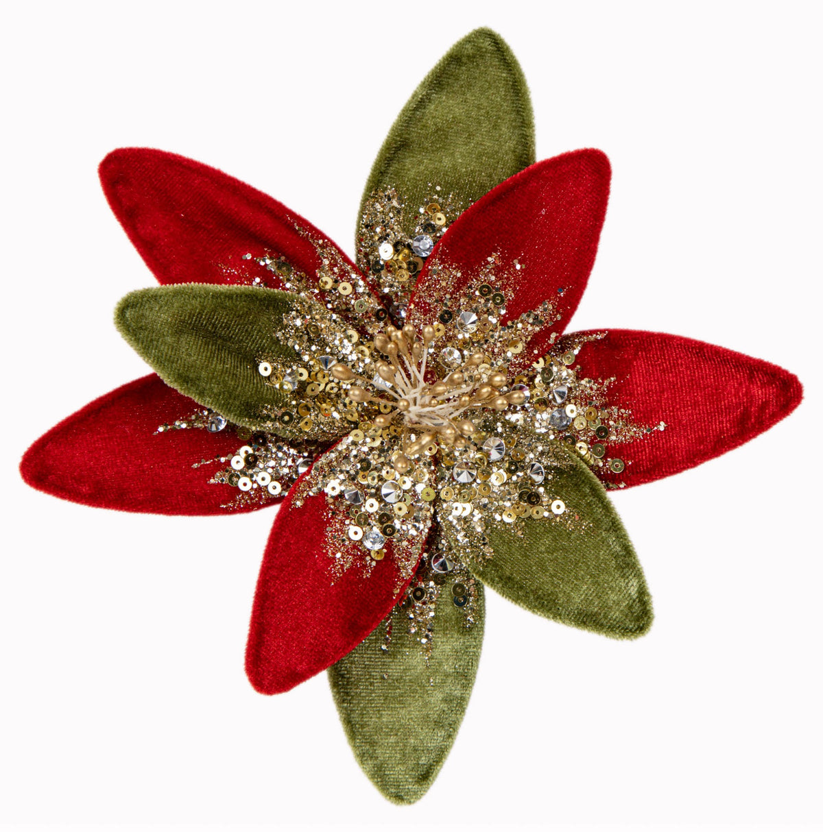 Red and Green Velvet Christmas Flower Pick