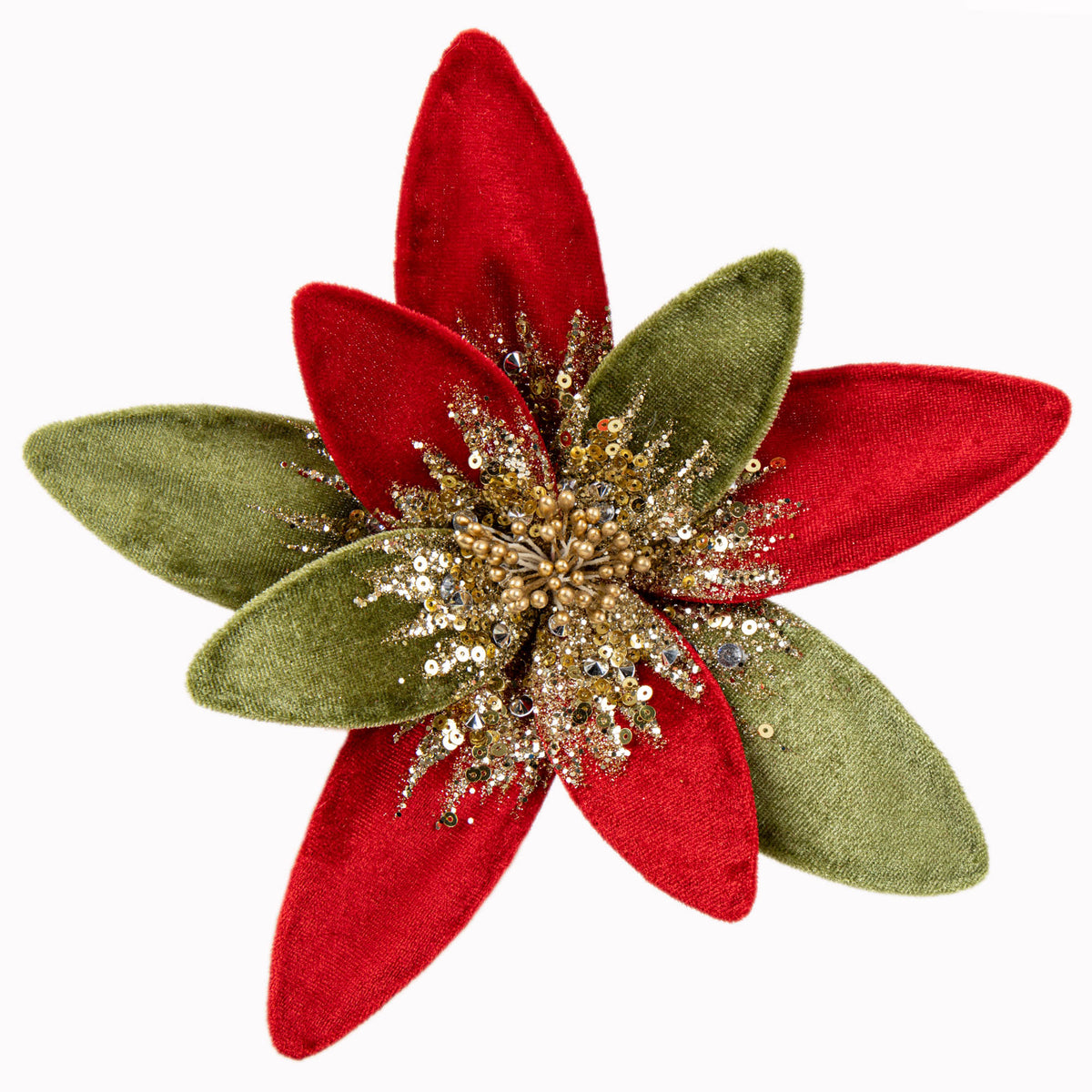 Red and Green Velvet Flower Pick 21cm
