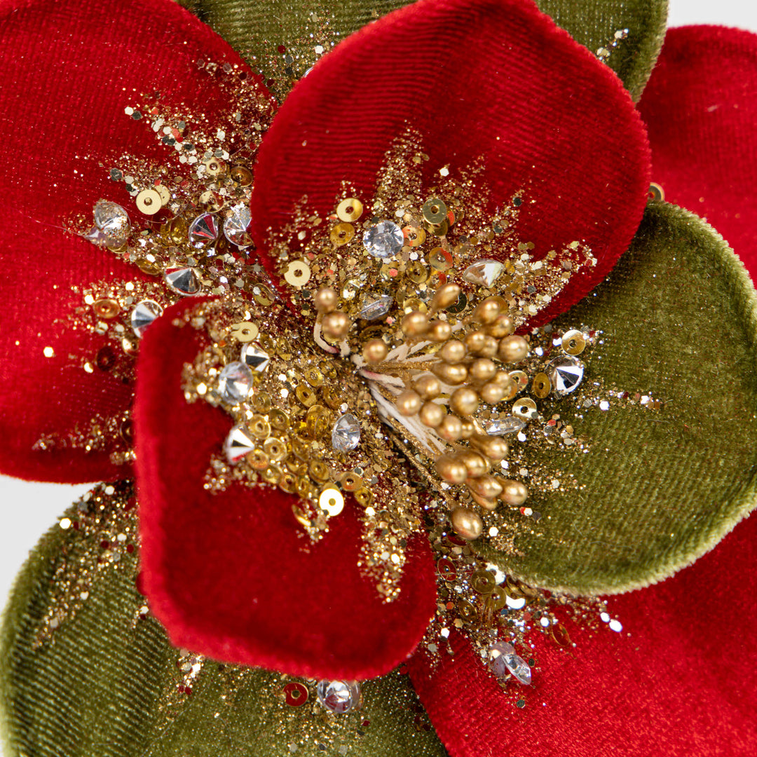 Red and Green Velvet Magnolia Pick