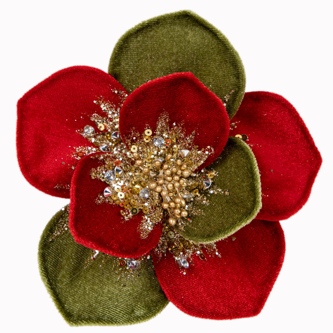 Red and Green Velvet Magnolia Pick