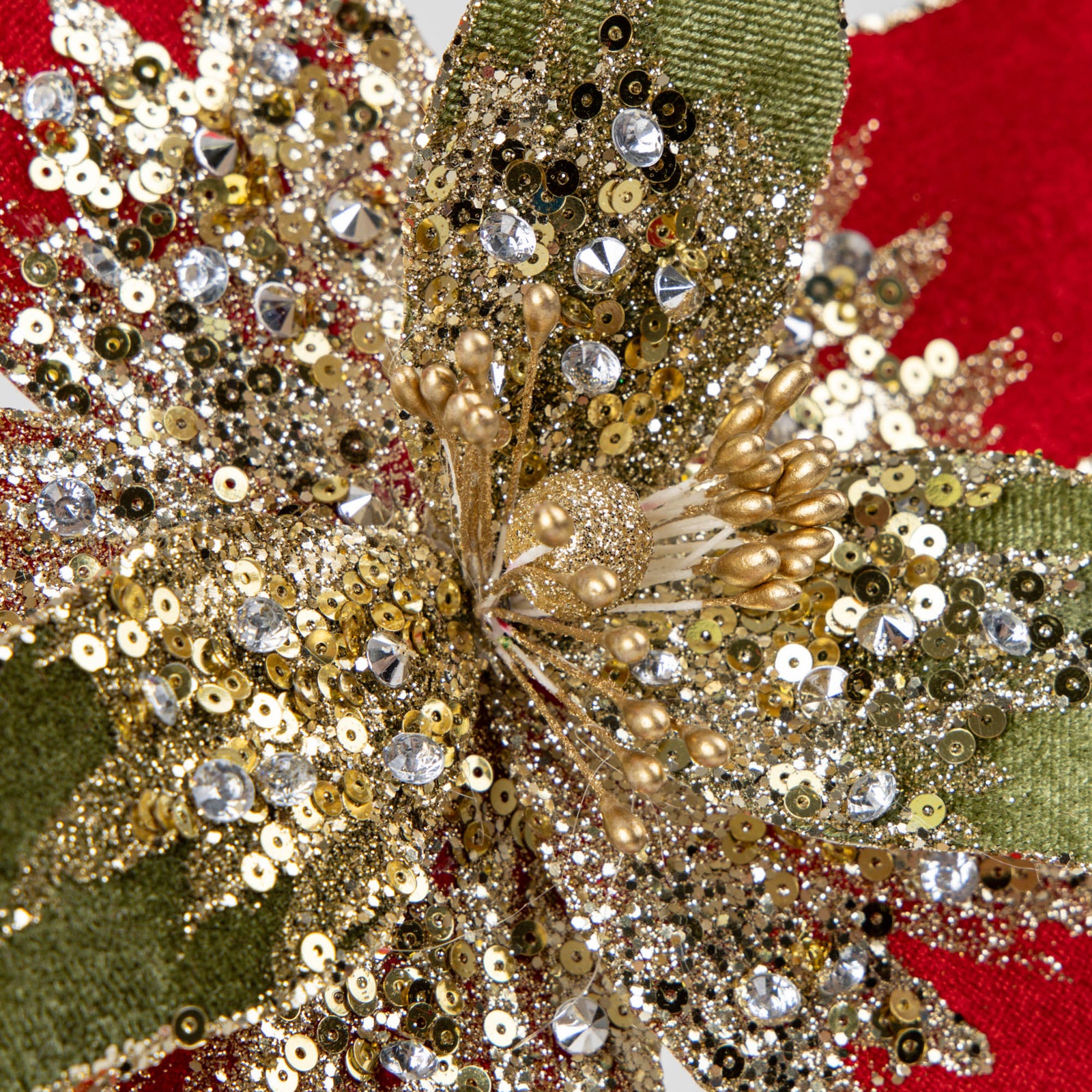 Red and Green Velvet Poinsettia Pick
