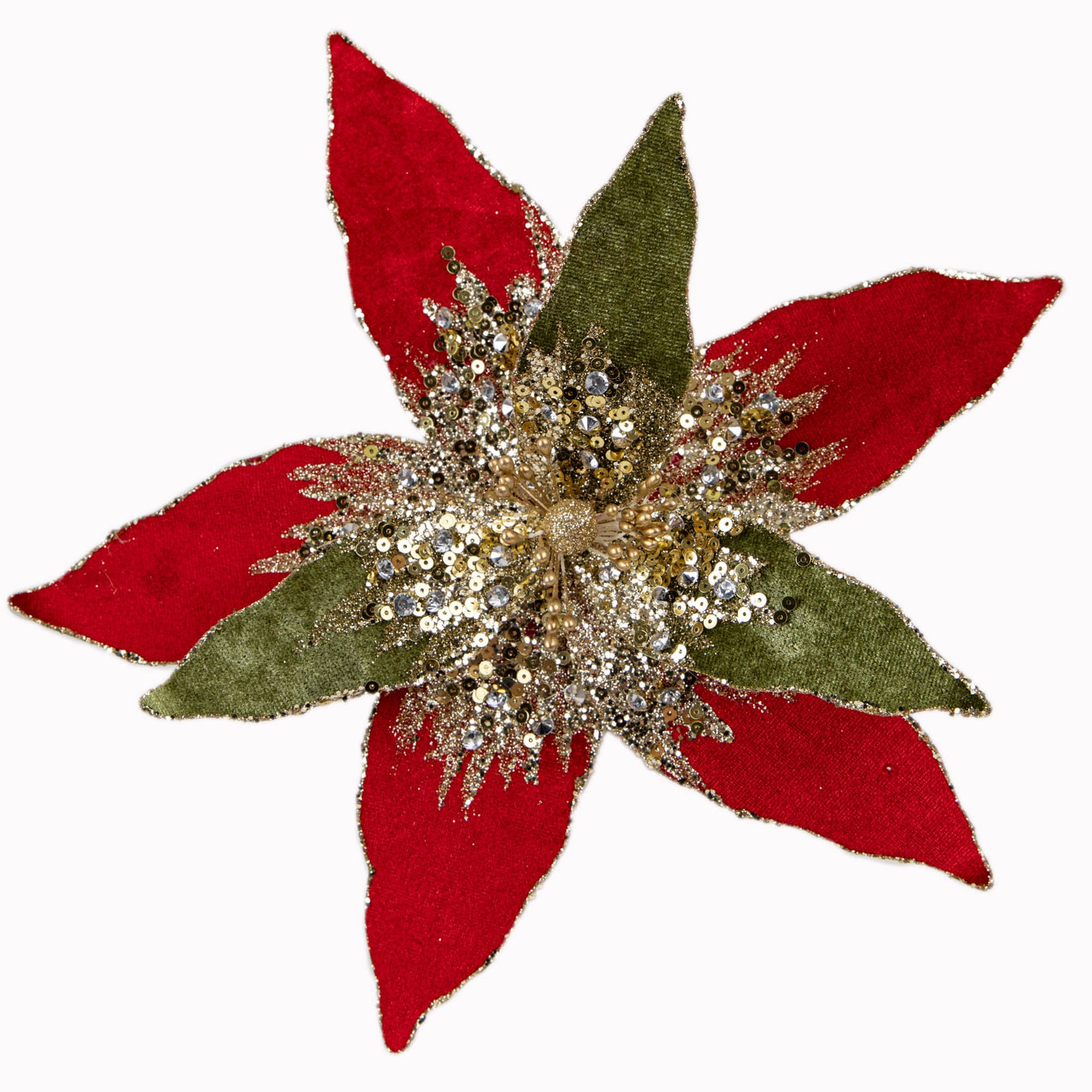 Red and Green Velvet Poinsettia Pick