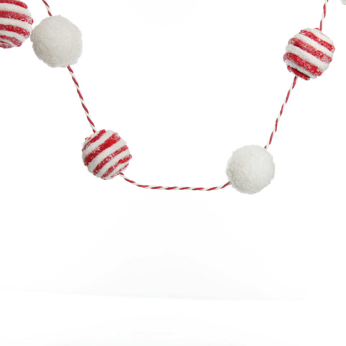 Red and White Candy Cane Stripe Ball Garland