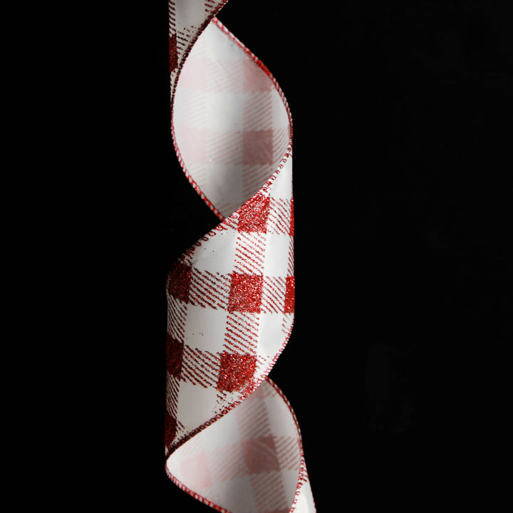 Red and White Gingham Pattern Wired Christmas Ribbon