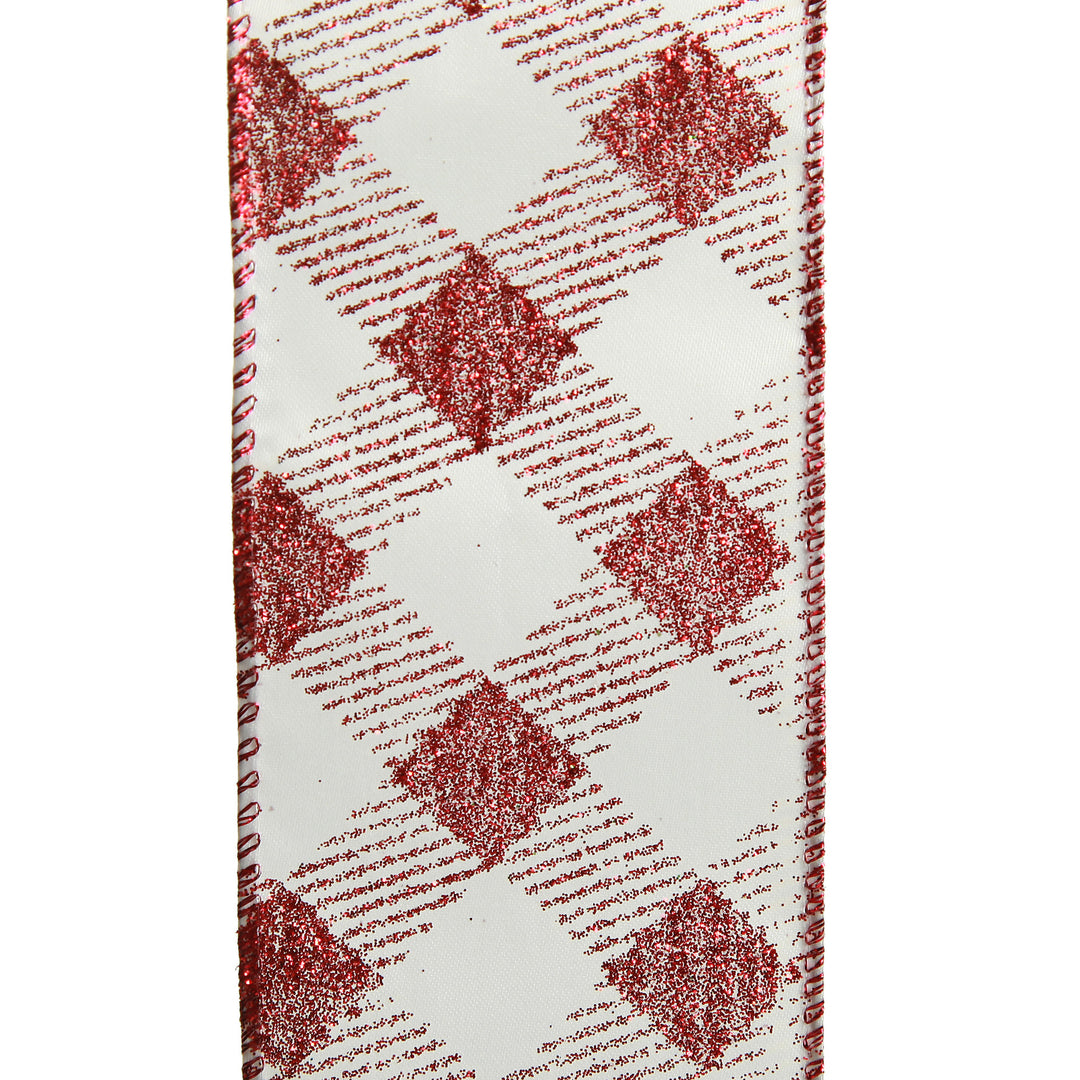 Red and White Gingham Pattern Wired Christmas Ribbon