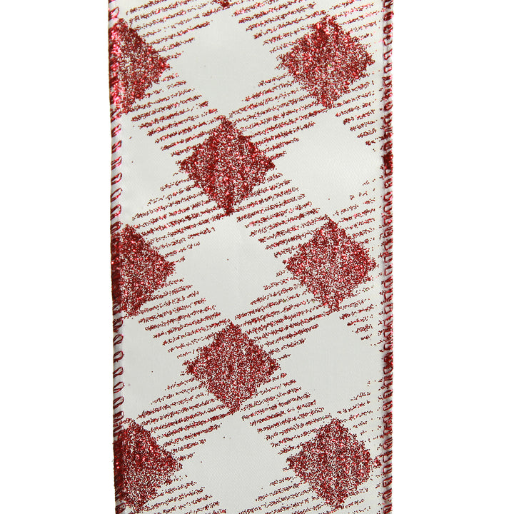 Red and White Gingham Pattern Wired Christmas Ribbon