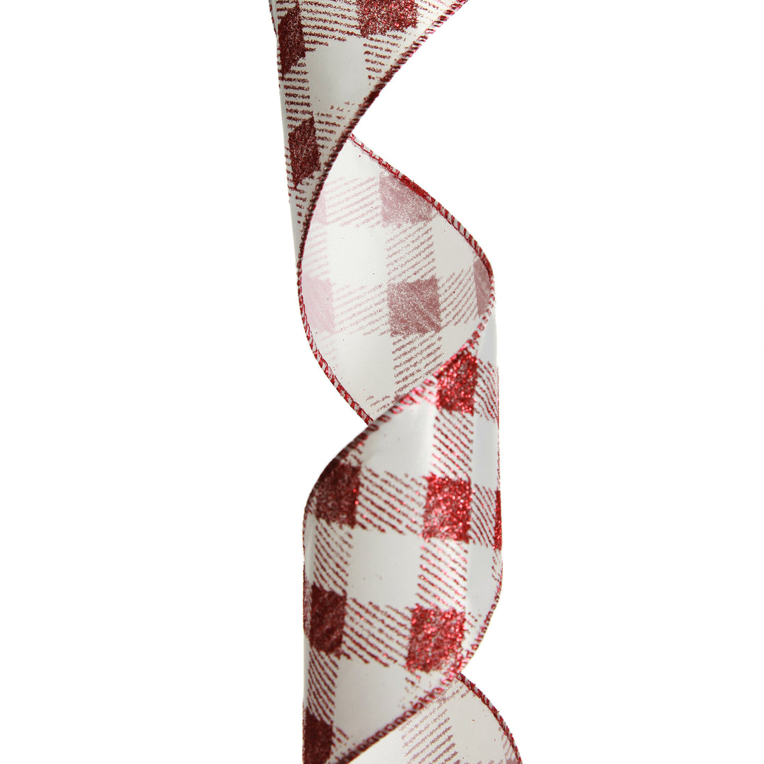 Red and White Gingham Pattern Wired Christmas Ribbon