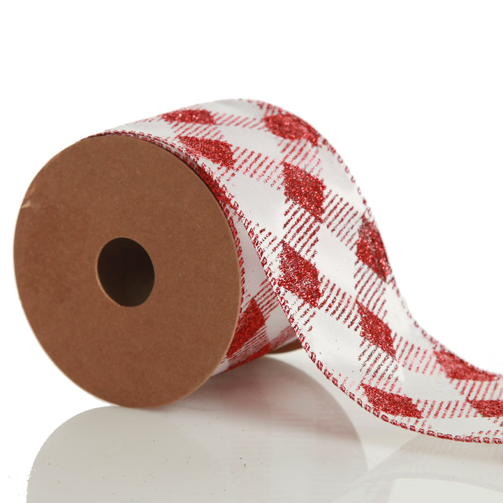 Red and White Gingham Pattern Wired Christmas Ribbon