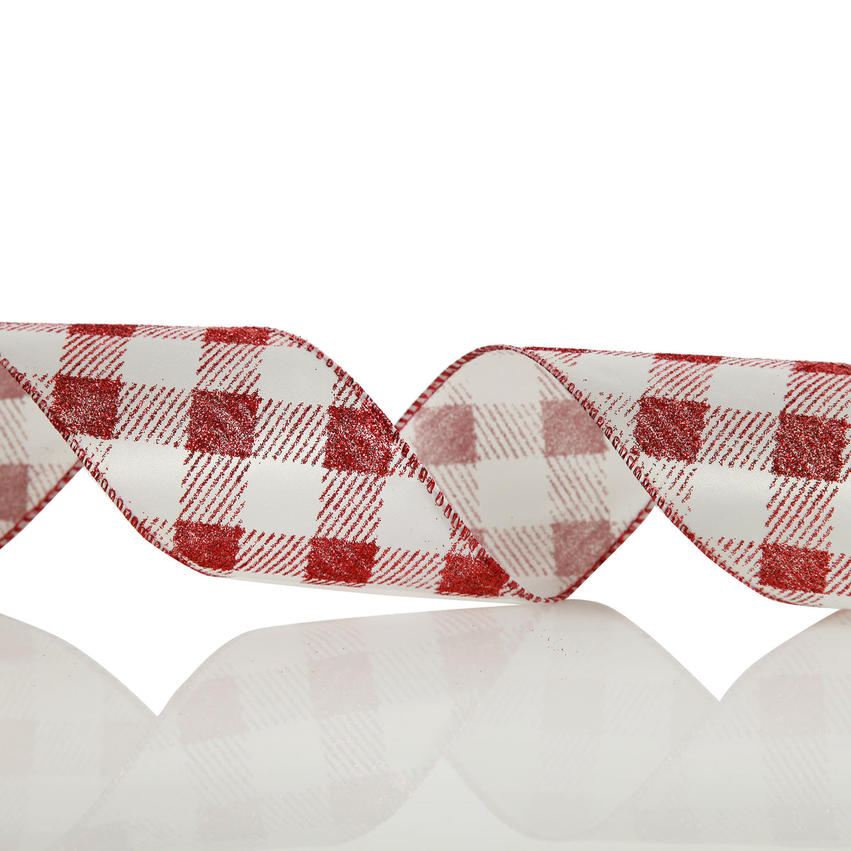 Red and White Gingham Pattern Wired Christmas Ribbon