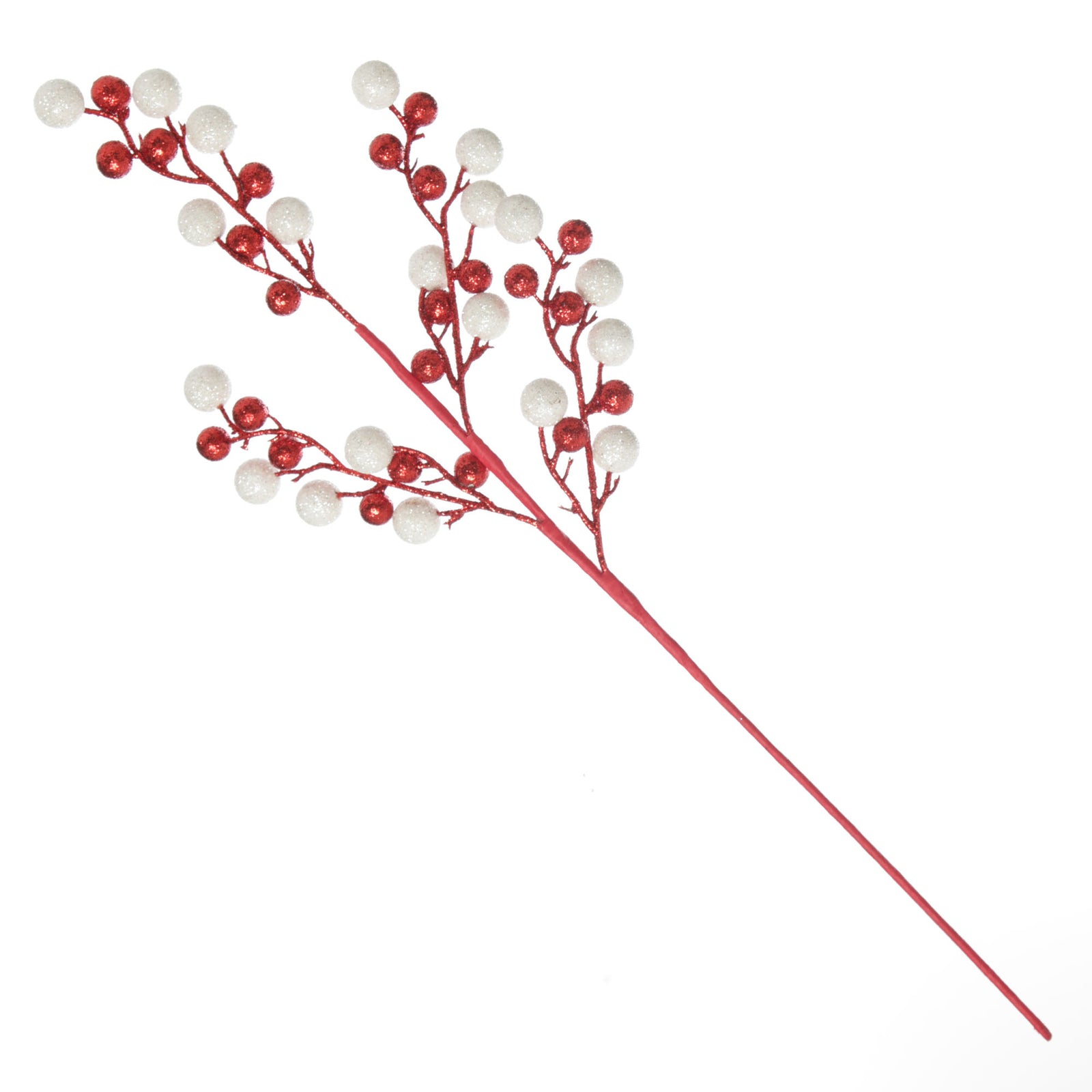 Red and White Glitter Ball Christmas Pick