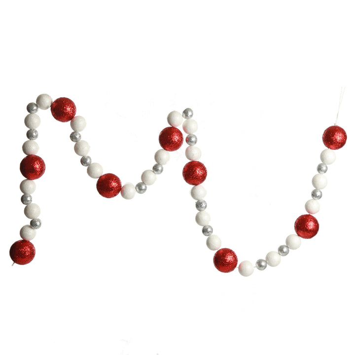 Red and White Glitter Ball Garland