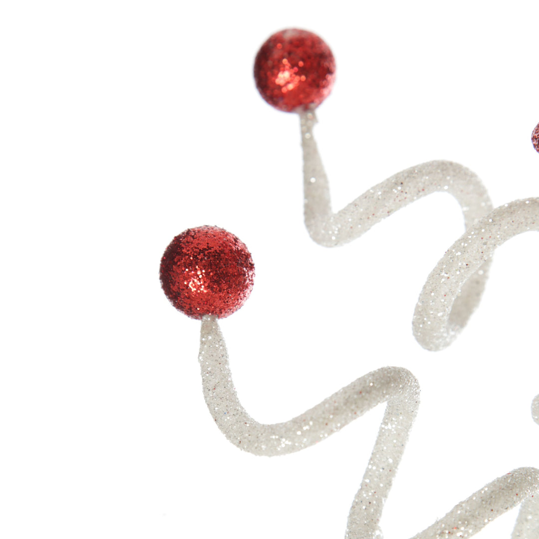 Red and White Glitter Curly Christmas Pick