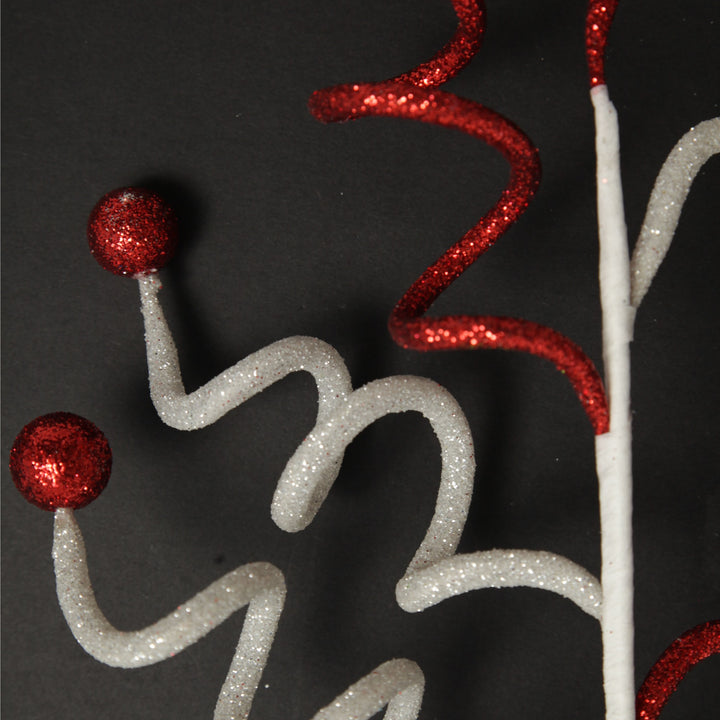 Red and White Glitter Curly Christmas Pick