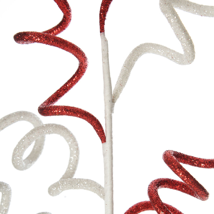 Red and White Glitter Curly Christmas Pick