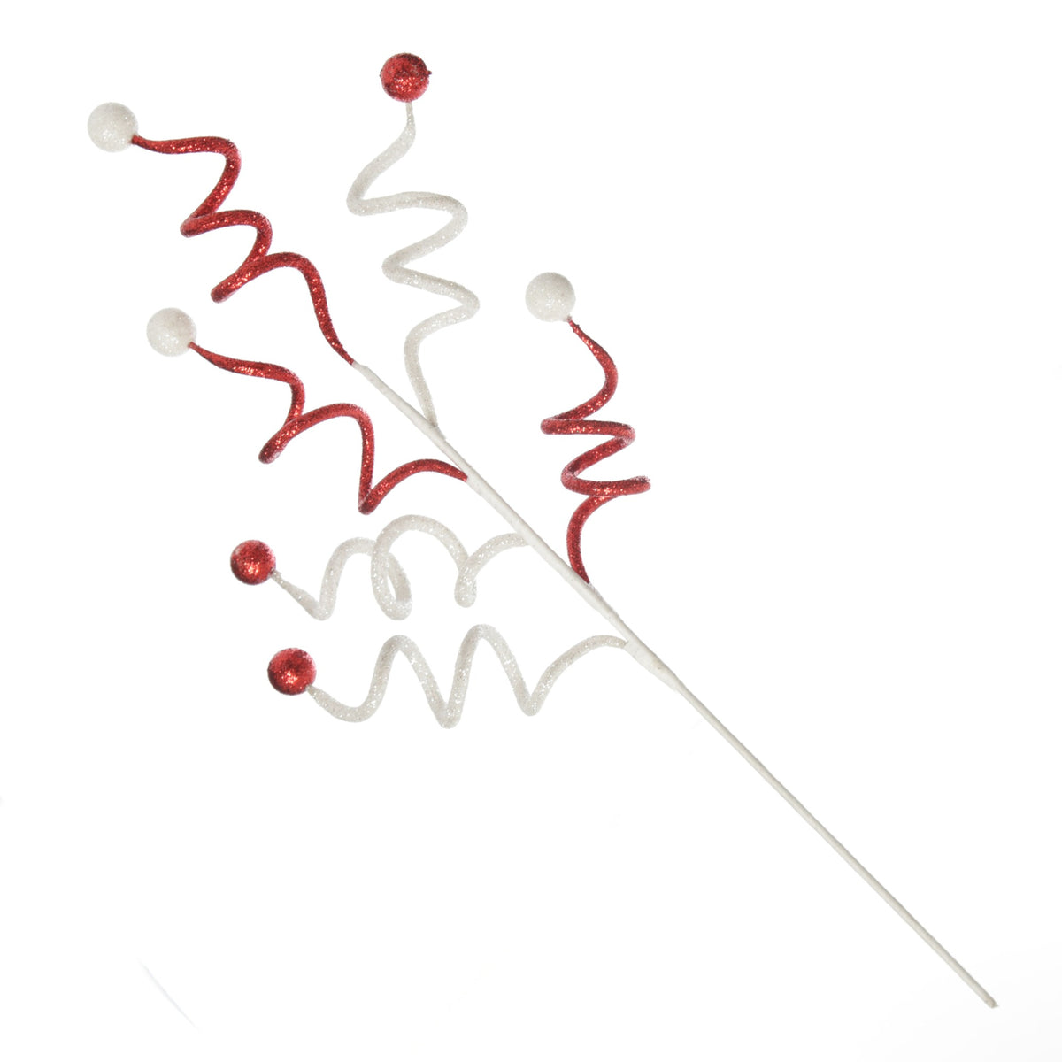 Red and White Glitter Curly Christmas Pick