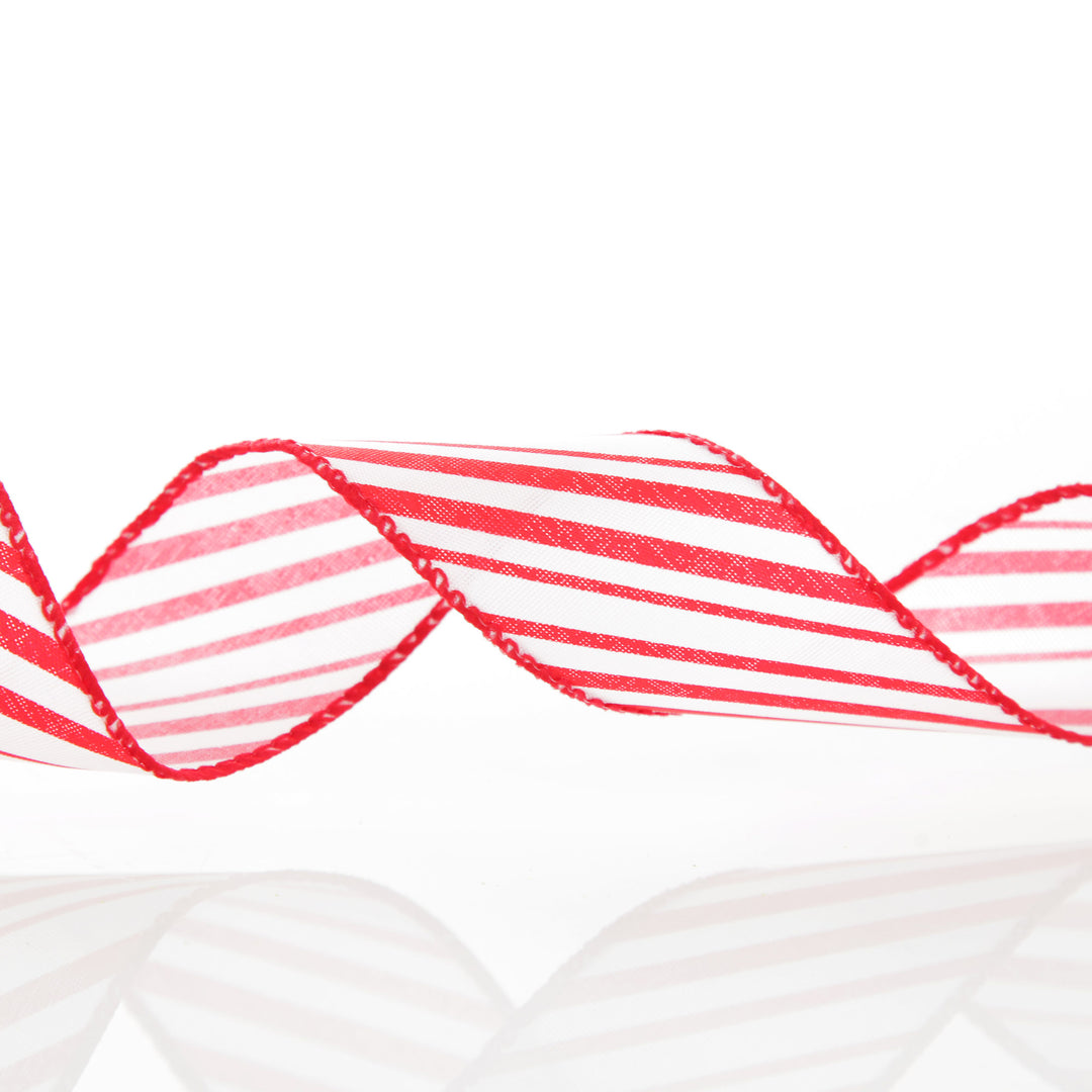 Red and White Peppermint Striped Wired Ribbon