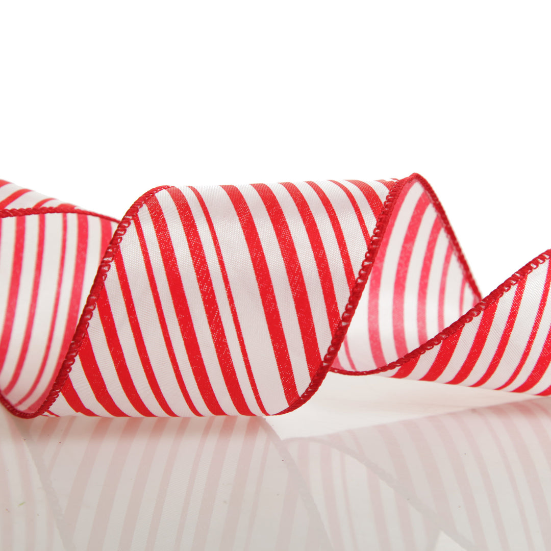 Red and White Peppermint Striped Wired Ribbon