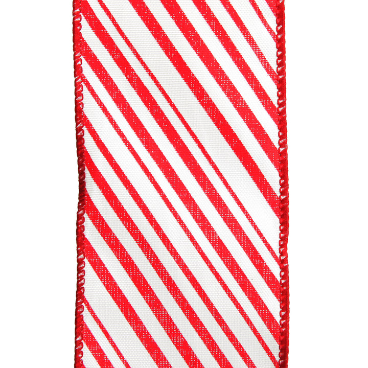 Red and White Peppermint Striped Wired Ribbon