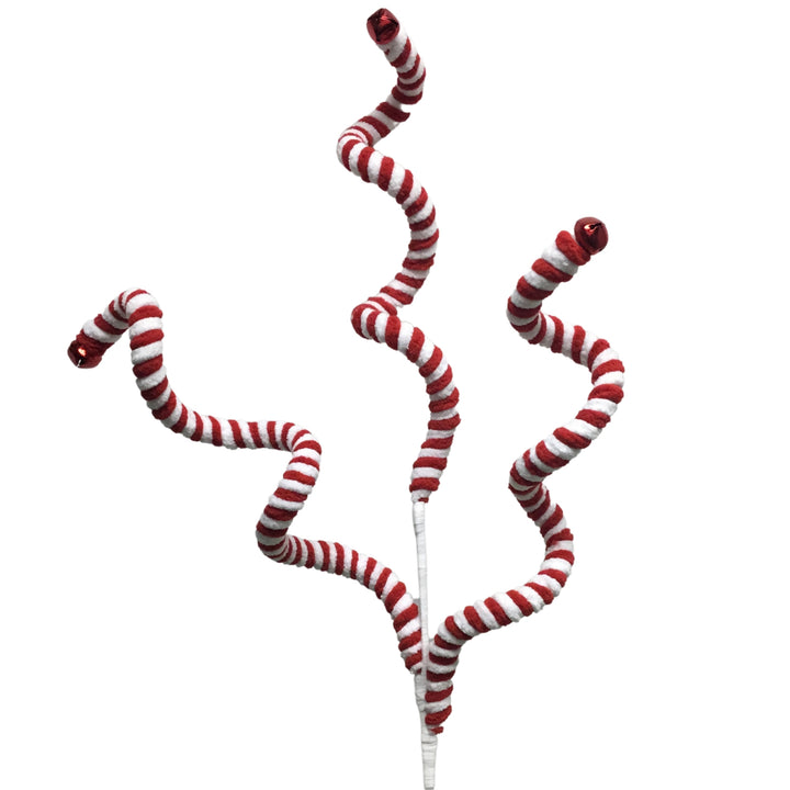 Red and White Striped Glitter Curly Christmas Pick