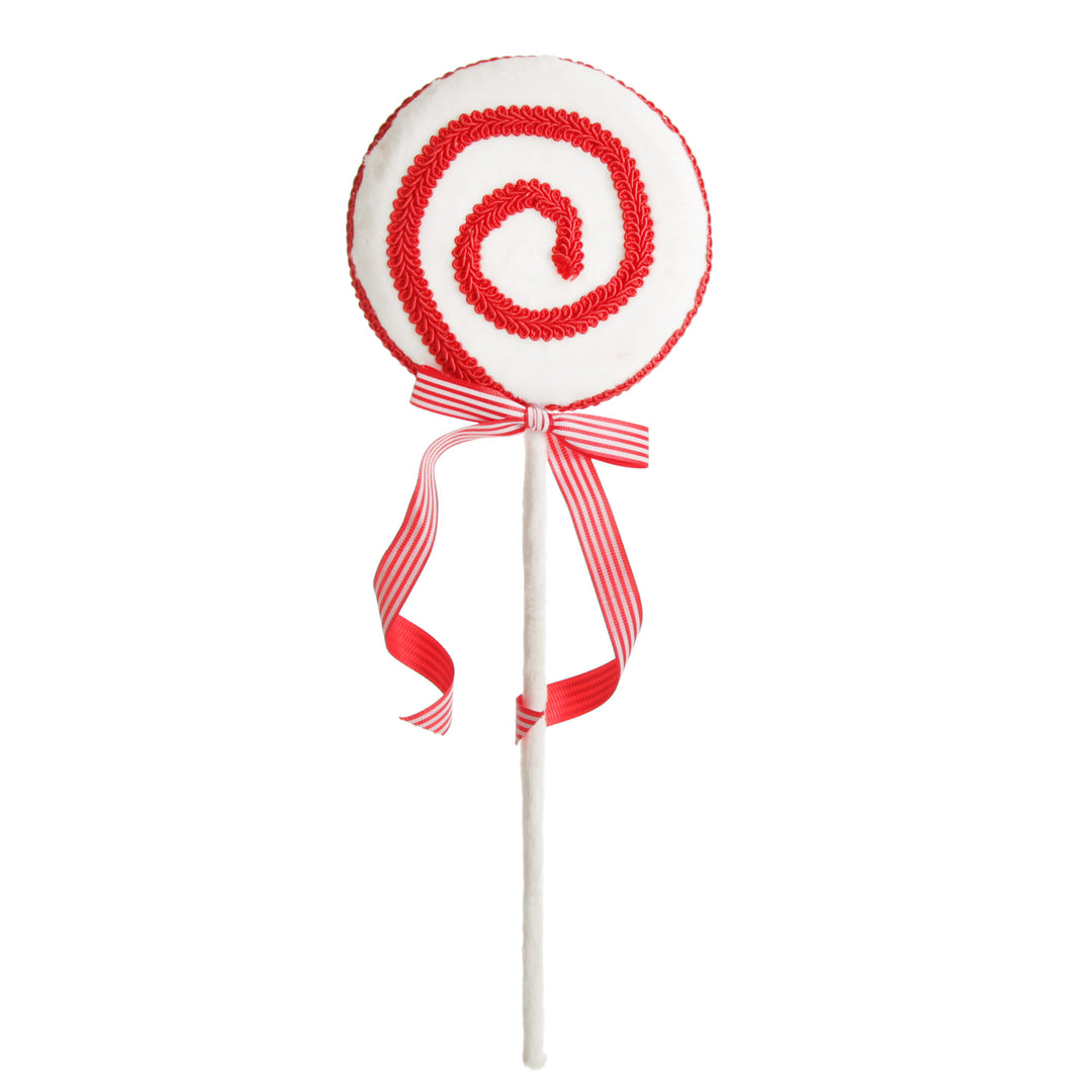 Red and White Velvet Lollipop Pick with Braided Trim