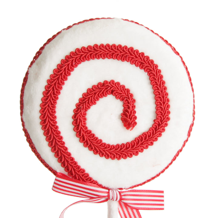 Red and White Velvet Lollipop Pick with Braided Trim