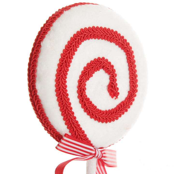 Red and White Velvet Lollipop Pick with Braided Trim