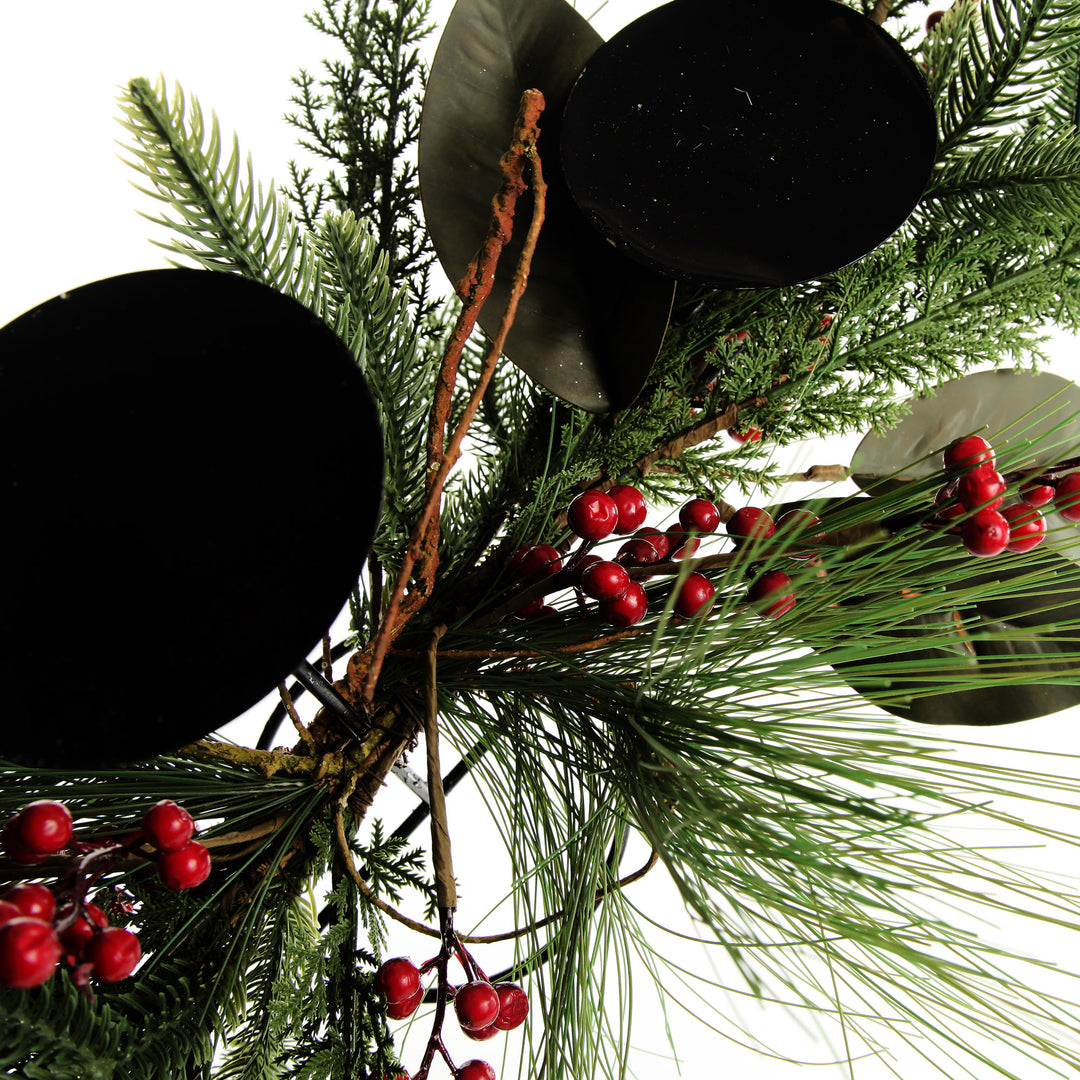  Red Berry Mixed Leaf Christmas Table Centrepiece Candle Holder