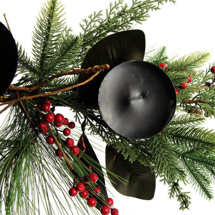  Red Berry Mixed Leaf Christmas Table Centrepiece Candle Holder