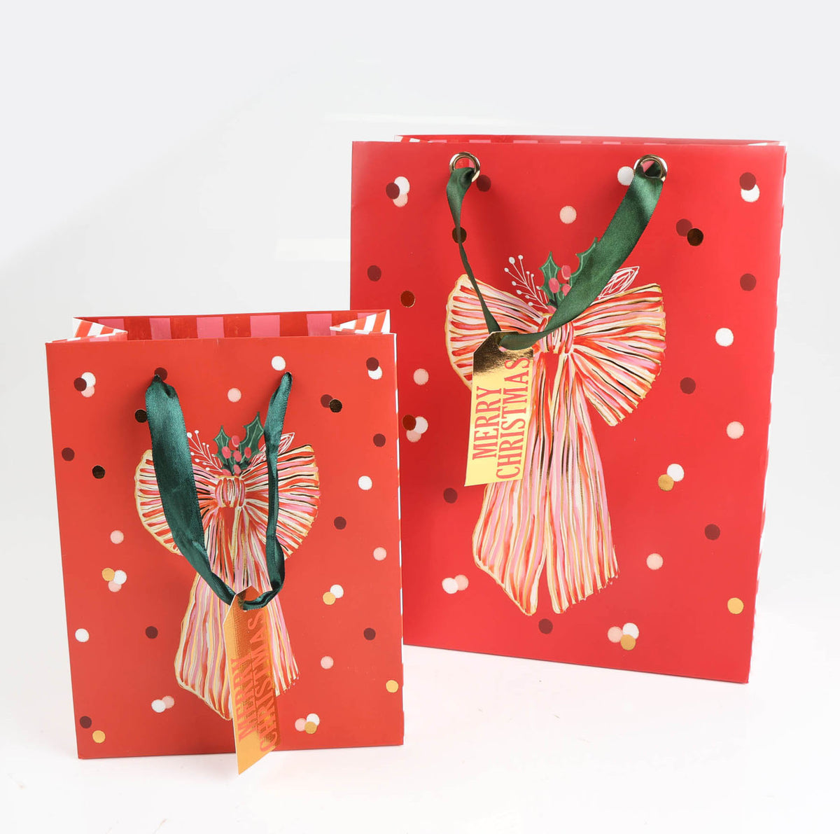 Red Bow Foiled Christmas Gift Bags - Medium - Assorted