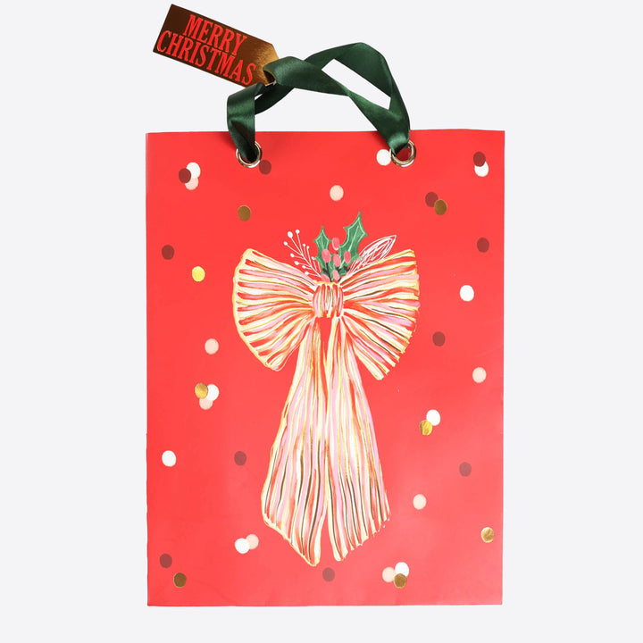 Red Bow Foiled Christmas Gift Bags - Large - Assorted