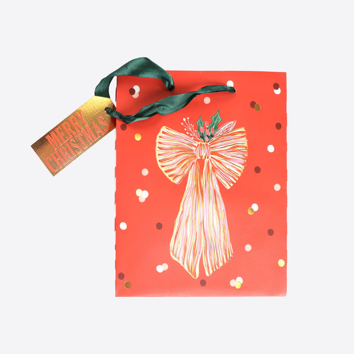 Red Bow Foiled Christmas Gift Bags - Medium - Assorted