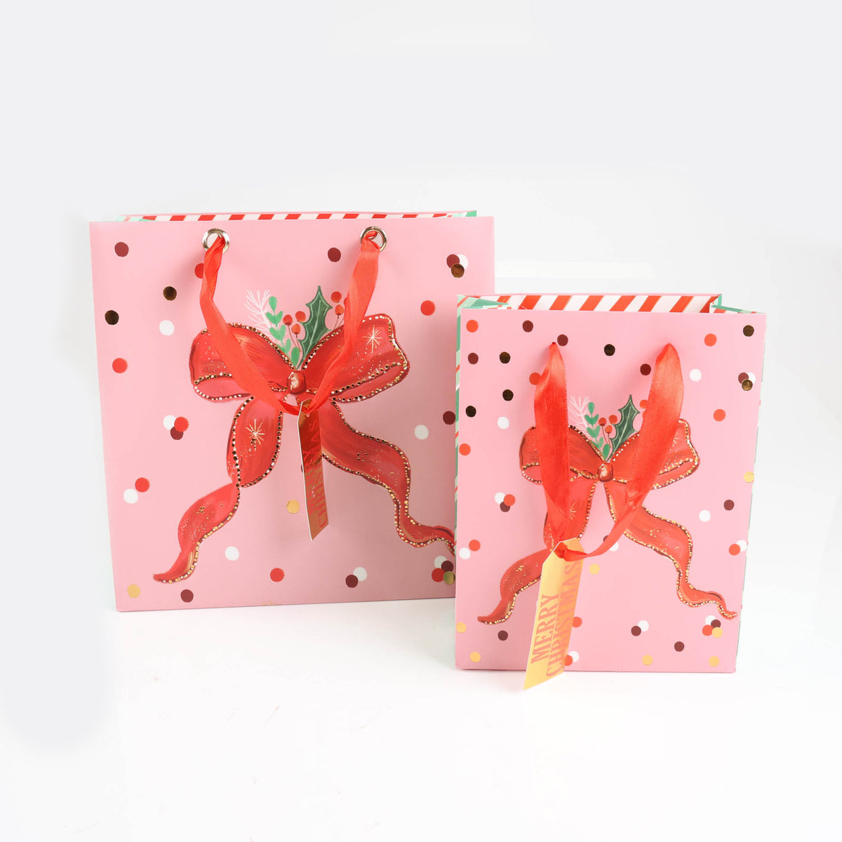 Red Bow Foiled Christmas Gift Bags - Large - Assorted
