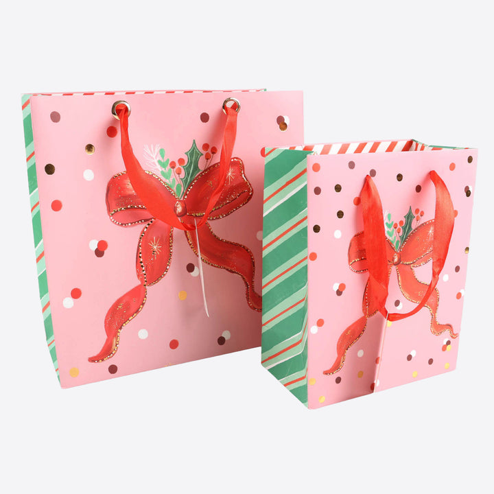 Red Bow Foiled Christmas Gift Bags - Large - Assorted